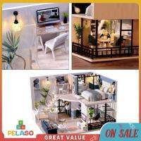 Pelaso บ้านตุ๊กตาขนาดเล็กงานฝีมือพร้อมชุดเฟอร์นิเจอร์ LED ชุดสร้างปริศนากระท่อม