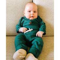 2 Pieces Baby Suit Set Solid Color Round Neck Long Sleeve Romper Elastic Trousers Newborn Girls Boys Autumn Clothes  by Hs2023