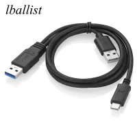 Bochara 2 in 1 USB 3.0 Type A Male to USB Type C 3.1 Male Data Cable USB2.0 Power Cable Y Splitter For HDD