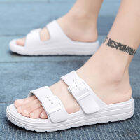 White Sandals for man Summer Thick Sole Slip on Slippers Beach Couples Jelly Shoes Adjustable Buckle Casual Outdoor Flip Flops