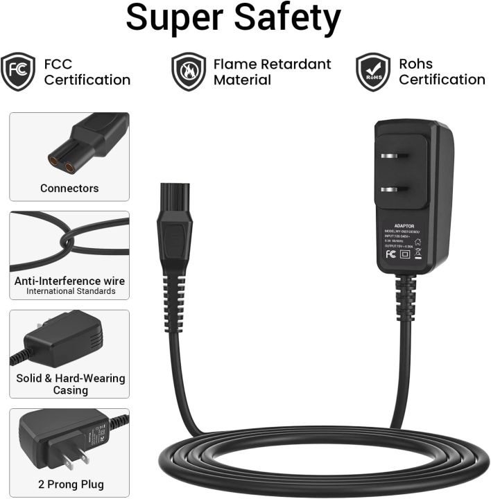 เครื่องโกนหนวด15v-สายชาร์จเหมาะสำหรับฟิลิปส์-norelco-hq8505-9000-7000-5000ชุด3000-mg7750-mg7790เครื่องโกนหนวดไฟฟ้า-aquatec-arcitec