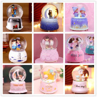 Crystal Ball Music Box Pink Girl Lovers Star Moon Rainbow Unicorn Glowing Snowflakes Music Box Home Decoration Desktop Ornament