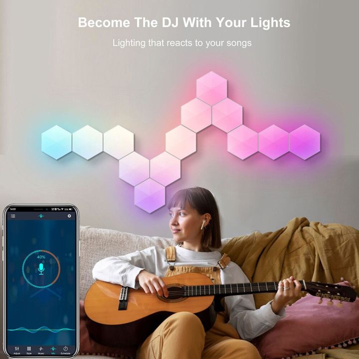 j31ไฟ-led-บลูทูธอัจฉริยะติดผนังไฟหกเหลี่ยม-rgb-แอป-รีโมดูลาร์รูปทรงเรขาคณิตเชื่อมต่อเพลงซิงค์ไฟกลางคืนตกแต่งห้องนั่งเล่นเกม