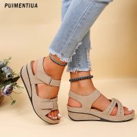 Leather Women Sandals Soft Bottom Wedge Heels Sandals Summer Shoes Women Platform Sandalias Mujer Elegant Wedges Shoes For Women