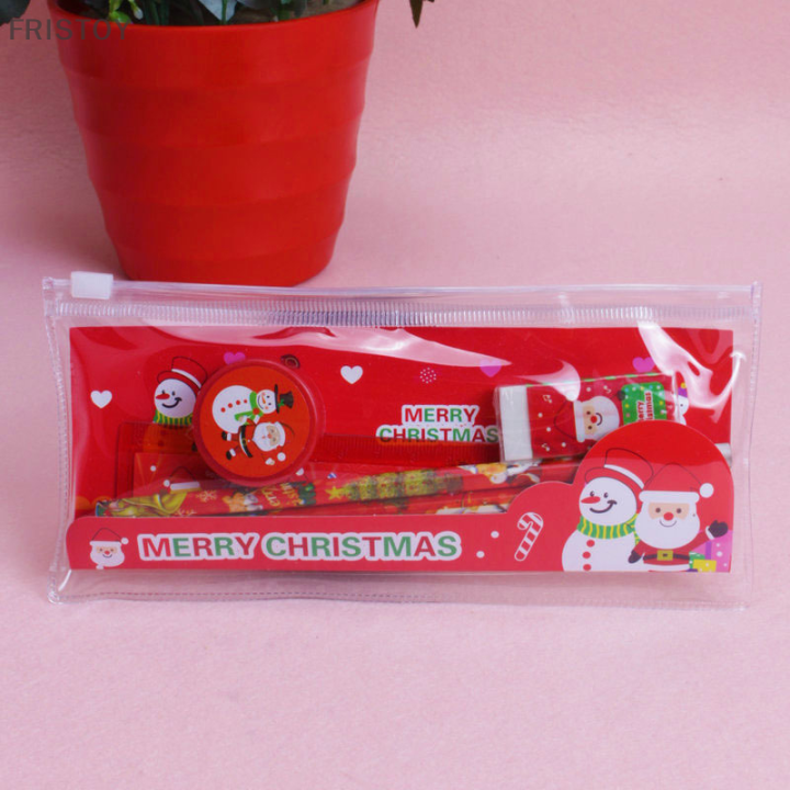 fristoy-5ชิ้น-แพ็ค-cute-christmas-stationery-set-ดินสอเหลาเครื่องเขียนของขวัญโรงเรียน