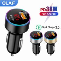 Olaf PD USB Car Chargers LED Type C Charger 38W Mini Fast Charging For iPhone Xiaomi Huawei QC 3.0 Mobile Phone Adapter in Car Car Chargers