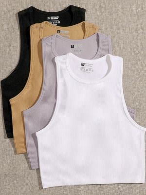 ❂▽ 14 colors crop top women solid basic versatile vest seamless summer elastic rib-knit sleeveless casual inner corset tank tops