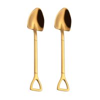 2X Gold Stainless Steel 304 Small Shovel Spoon Design Gold-Plated Tableware Coffee Spoon Ice Cream Soup Spoon