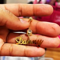 Custom Name Belly Ring Nameplate Women Body Jewelry Personalized Stainless Steel Rhinestone Navel Ring Belly Dance Party Gifts