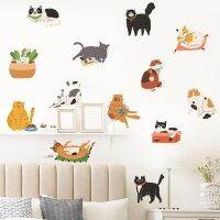 Wall stickers﹊ 13guejudroto1971 Caroon bonito jogando bola gatos animais aquarela vinil berçário adesivos de parede decalques impressão crianças meninas quarto interior decoração da sua