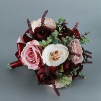 Burgundy Dusty Bouquet - Champagne Blush Blooming with Eucalyptus Real perfect Bridal Wedding Flowers