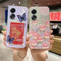 เคสโทรศัพท์พร้อมส่งสำหรับ OPPO A58 A78 A77 A17 A77S A17K 4G Reno10 Pro + Reno 10 8T 8 Pro 5G 2023ใหม่เคสซิลิโคน TPU ทิวลิปผีเสื้อซิลิโคนนิ่มกระเป๋าใส่บัตรกล้องและหน้าจอทั้งหมด-oppoA78เคสโทรศัพท์ฝาครอบป้องกันทรงกลม