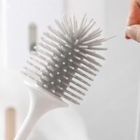 Wall Mounted Silicone Bristles Toilet Brush with Holder Hollow Drain Tray Set Flexible Bathroom Deep Cleaning Tools