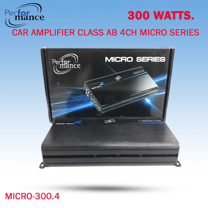 แอมป์ติดรถยนต์เสียงดี-คุณดี-ราคาถูก-แบรนด์-performance-รุ่นmicro-300-4-class-ab-4ชาแนล-กำลังขับ-300wx4-สีดำ-ใช้พื้นที่ติดตั้งไม่มาก-ติดตั้งง่าย-ราคาถูก