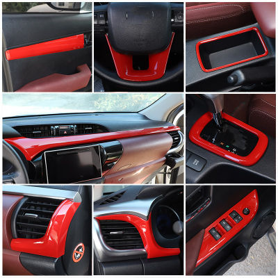 สีแดงสำหรับโตโยต้าไฮลักซ์2015-2021 ABS รถจัดแต่งทรงผมภายในและภายนอกปั้นตัดแผงปกสติกเกอร์อุปกรณ์เสริมในรถยนต์
