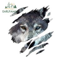 Earlfamila สติกเกอร์ติดสติกเกอร์รถลายสัตว์,สติกเกอร์ติดกระจกรถจักรยานยนต์ขนาด13ซม. X 11.5ซม. ลายหมาป่ากันน้ำได้