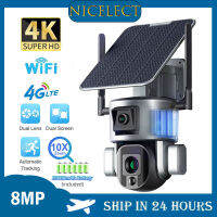 NICELECT 4K 8MP 4G /Wifi 10X กล้องเลนส์คู่พลังงานแสงอาทิตย์ไร้สายซูมออปติคอลที่มีแผงโซล่าติดตามแบบมนุษย์กล้องรักษาความปลอดภัย PTZ