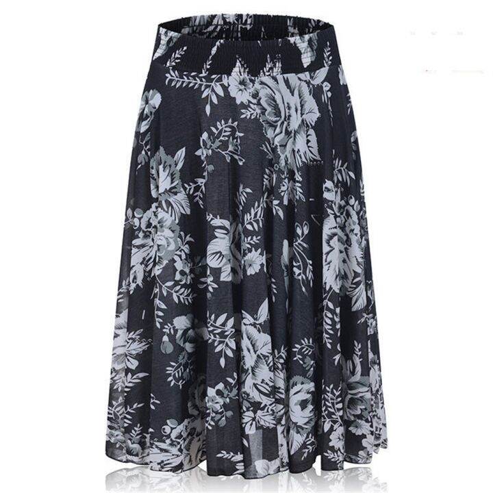 cc-womens-skirt-dot-print-a-line-high-waisted-fashion-elastic-waist-mid-calf-skirts