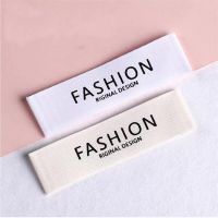 Custom Logo Polyester Cotton Tags Business Name LOGO Printed Cotton Labels White Fabric DIY Labels Stickers Labels