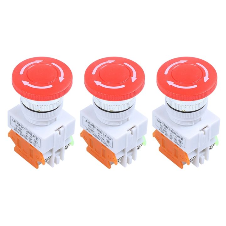 3x-red-mushroom-cap-1no-1nc-dpst-emergency-stop-push-button-switch-ac-660v-10a