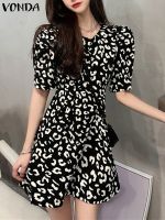 【HOT】✚❣▨ 2023 Short Sleeve Leopard Printed Sundress Beach Vestidos Robe