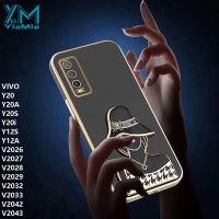 YiaMia เคสโทรศัพท์แฟชั่นสำหรับ VIVO Y20 Y20A Y20i Y12S Y12A 6D เคสมือจับสำหรับโทรศัพท์มือถือ V2026 V2027ที่ V2028 V2029 V2032 V2043 Y20S V2033หรูหราใหม่หมวกชุบโลหะด้วยไฟฟ้าเด็กผู้หญิงฝาครอบโทรศัพท์ซองนุ่มกันกระแทก