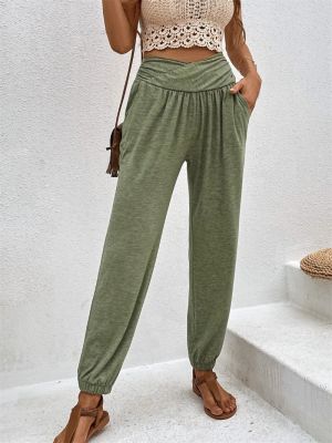 2023 Spring Summer Casual Women Pants Folds High Waist Lantern Trousers Trend Pocket Pants Female Solid Color Sweatpants