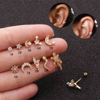 New Style Stainless Steel Ear Piercing Stud Cz Snake Lizard Gecko Flower Moon Cartilage Helix Conch Screw Back Earring