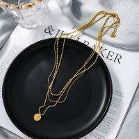 XiaoboACC 18K Gold Plated INS Simple Metal Round Tag Multi-layer Necklace