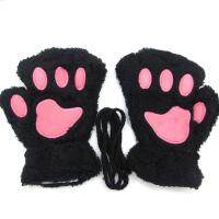 1Pair Women Girls Lovely Winter Warm Fingerless Gloves Fluffy Bear Cat Plush Paw Claw Half Finger Gloves Mitten New