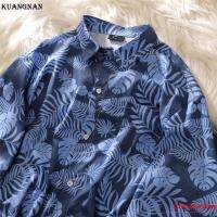 KUANGNAN เสื้อผ้าเสื้อฮาวายชาย Kemeja Lengan Pendek หรูพิมพ์ลายผ้าไหมน้ำแข็งสำหรับบุรุษ2XL เกาหลี2023ฤดูร้อน