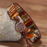 Picasso Jaspers Tube Bead Cuff celets Natural Stones Leather Wrap celet Handmade celet Jewelry Wholesale Dropshipping