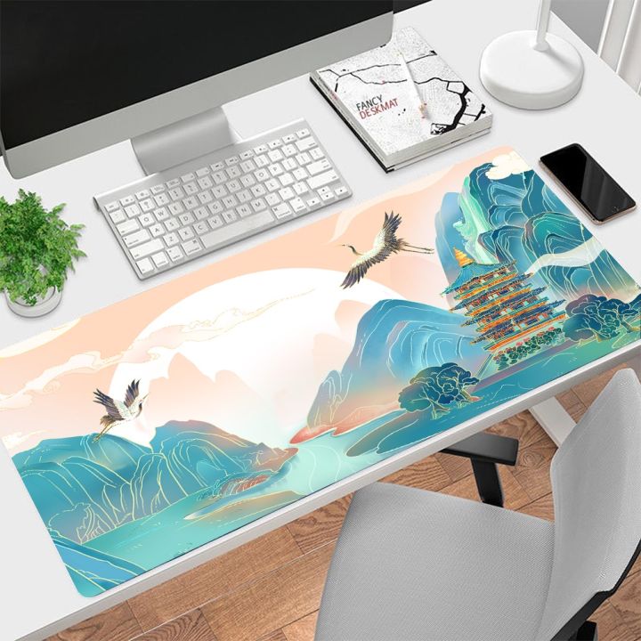 crane-sea-wave-mouse-pad-อุปกรณ์เล่นเกม-แผ่นรองเม้าส์ญี่ปุ่นขนาดใหญ่-kawaii-table-pad-แผ่นรองเม้าส์คอมพิวเตอร์-xxl