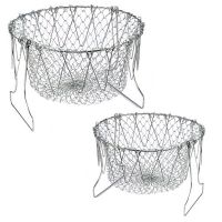 Stainless Steel Foldable Steam Rinse Strain Fry Basket Strainer Net Kitchen Cooking Tool for Fried Food or Fruits