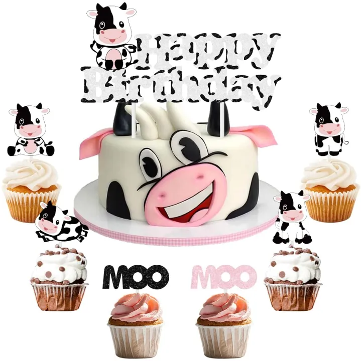 CHEEREVEAL Cow Happy Birthday Cake Topper for 1 2 3 Years Old Boys Girls,  Farm Animal Birthday Party Decorations with Cow Moo Cupcake Toppers,  Barnyard Cow Party Supplies - 25Pcs | Lazada PH
