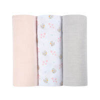 BEABA ชุดผ้าอ้อมอเนกประสงค์ 3 ชิ้น Pack of 3  Muslins Organic Cotton - Swan Pink