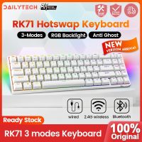 【คุณภาพสูง】Royal Kludge RK71 แป้นพิมพ์เครื่องกล RGB Hotswap คีย์บอร์ดเกมมิ่ง Three mode ไร้สายบลูทูธและมีสาย เปลี่ยนสวิตซ์ได้ เลเ