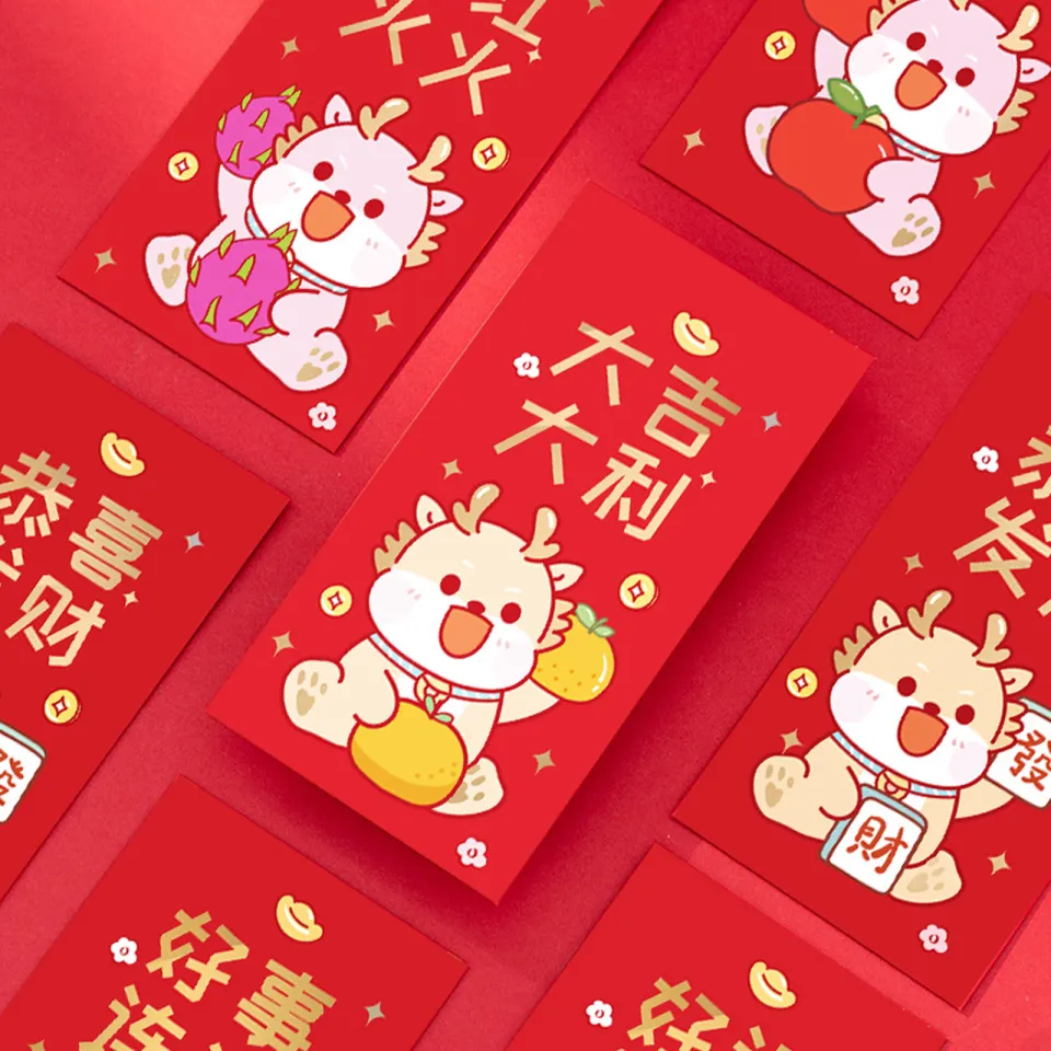 Cartoon New Year 2024 Red Envelope Chinese Dragon Year Red Envelope Festive  Gift Hong Packet Lucky Money Hong Bao 돈봉투