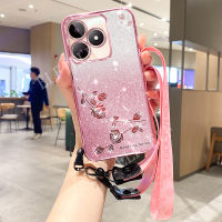 เคสใส่โทรศัพท์ดอกไม้แวววาวหรูหราสำหรับ Realme C51 C53 C55 C33ของ NFC C30 C30S C35 C31 C25Y สายคาดที่คล้อง C25S C25ชุบโลหะด้วยไฟฟ้าไล่ระดับสีเคสมือถือฝาครอบ Realmec51 Realme C53 NFC พร้อม