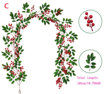 Christmas Berry Vine Garland Artificial Fruits Green Plants Vine with Red Berry Hanging Wall Door Home Halloween Decoration