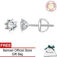 BAMOER Moissanite ต่างหูตุ้มหูผู้หญิง925เงินสเตอร์ลิงสุกใสตัด D VVS Solitaire สำหรับหมั้นเครื่องประดับแต่งงานชั้นดี MSE019