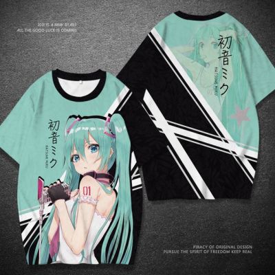 Anime Miku Summer Cosplay Costume T-shirt Tops Loose Short Sleeve Casual Tshirts clothes+Pants