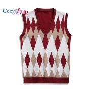 Cozy Up Mens Argyle Sweater Vests Rhombus Sleeveless V