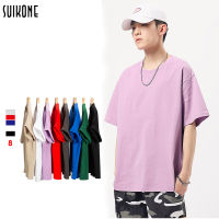 Suikone เสื้อยืดสีพื้นผ้าฝ้ายเสื้อยืดแขนสั้นใส่ได้ทั้งชายและหญิง,เสื้อยืดแขนสั้นคอกลมผลิตจากผ้าฝ้ายซินเจียง