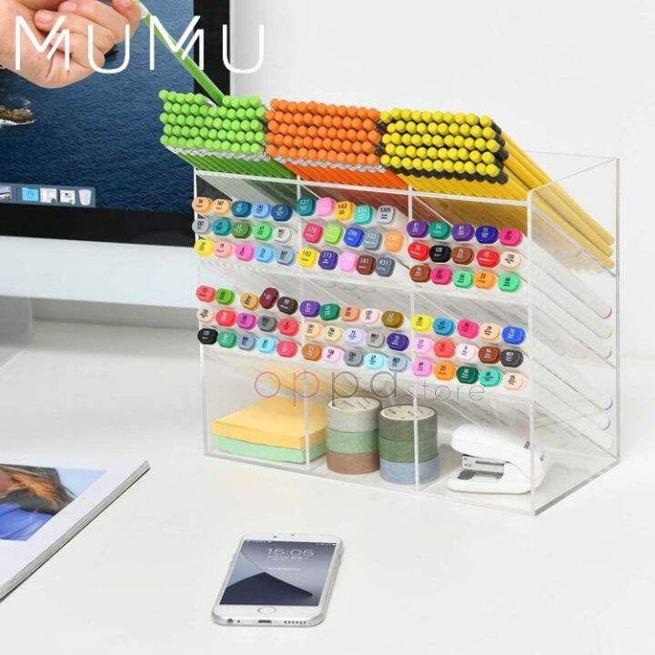 MUMU Style 12 Grids Acrylic Stationery Pen Holder Classification Display Desk Organizer Journal