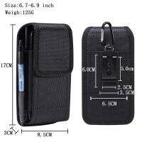 .Suitable For 6.0-6.9 inch Vertical double grid durable Oxford cloth Phone Bag for iphone 14promax Hook Loop Holster Pouch Belt Waist