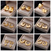 【YP】 DIEYURO 316L Round Wide Hoop Earrings Fashion Gold Color Jewlery серьги