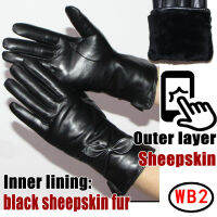 2021Deerskin pattern male leather gloves sheepskin-fur in one gloves female goatskin sheep Fur Wool gloves winter thickening warm