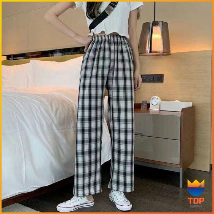 top-กางเกงขายาวผู้หญิง-ลายสก๊อต-กางเกงลำลอง-womens-pants