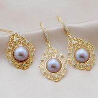 MeiBaPJ 2 Colors Real 925 Sterling Silver Flower Jewelry Set Natural Pearl Pendant and Earrings Wedding Jewelry for Women